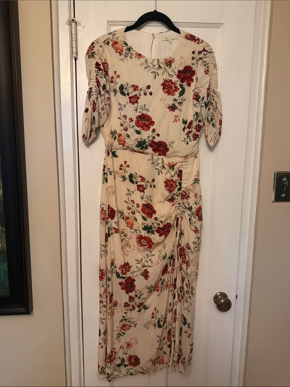 Maje Cream Maxi Dress with Red and Green Floral Print